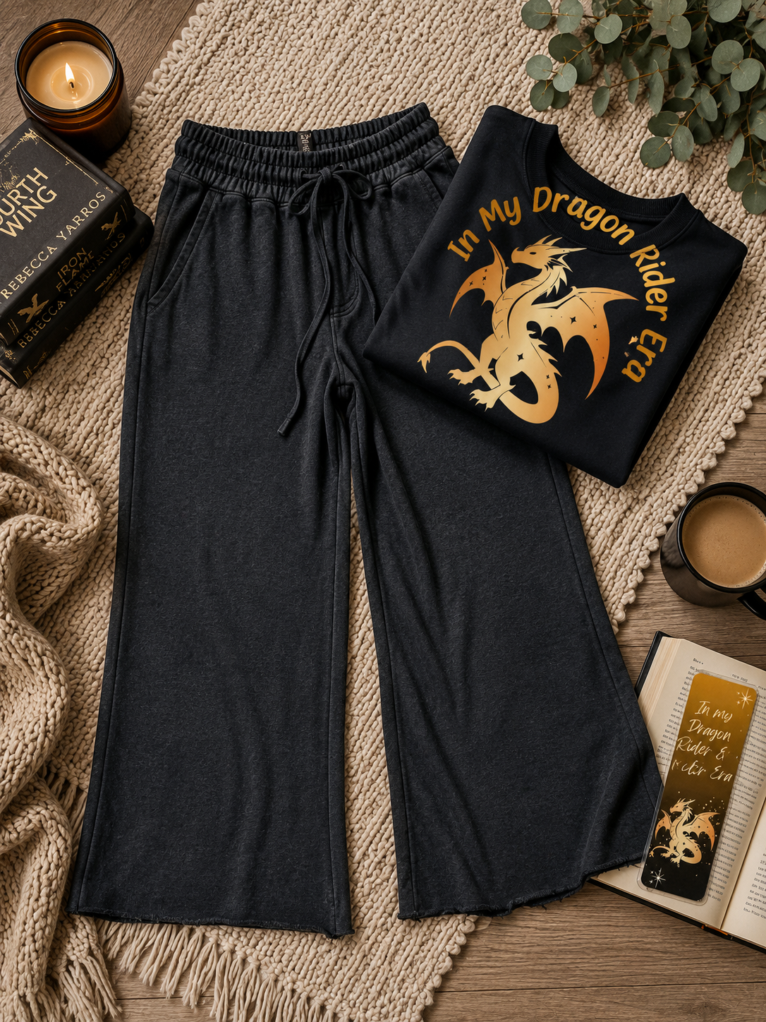 Cropped Wide Leg Comfy Pants in Black