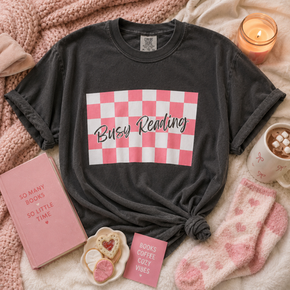 Busy Reading Checkered Tee