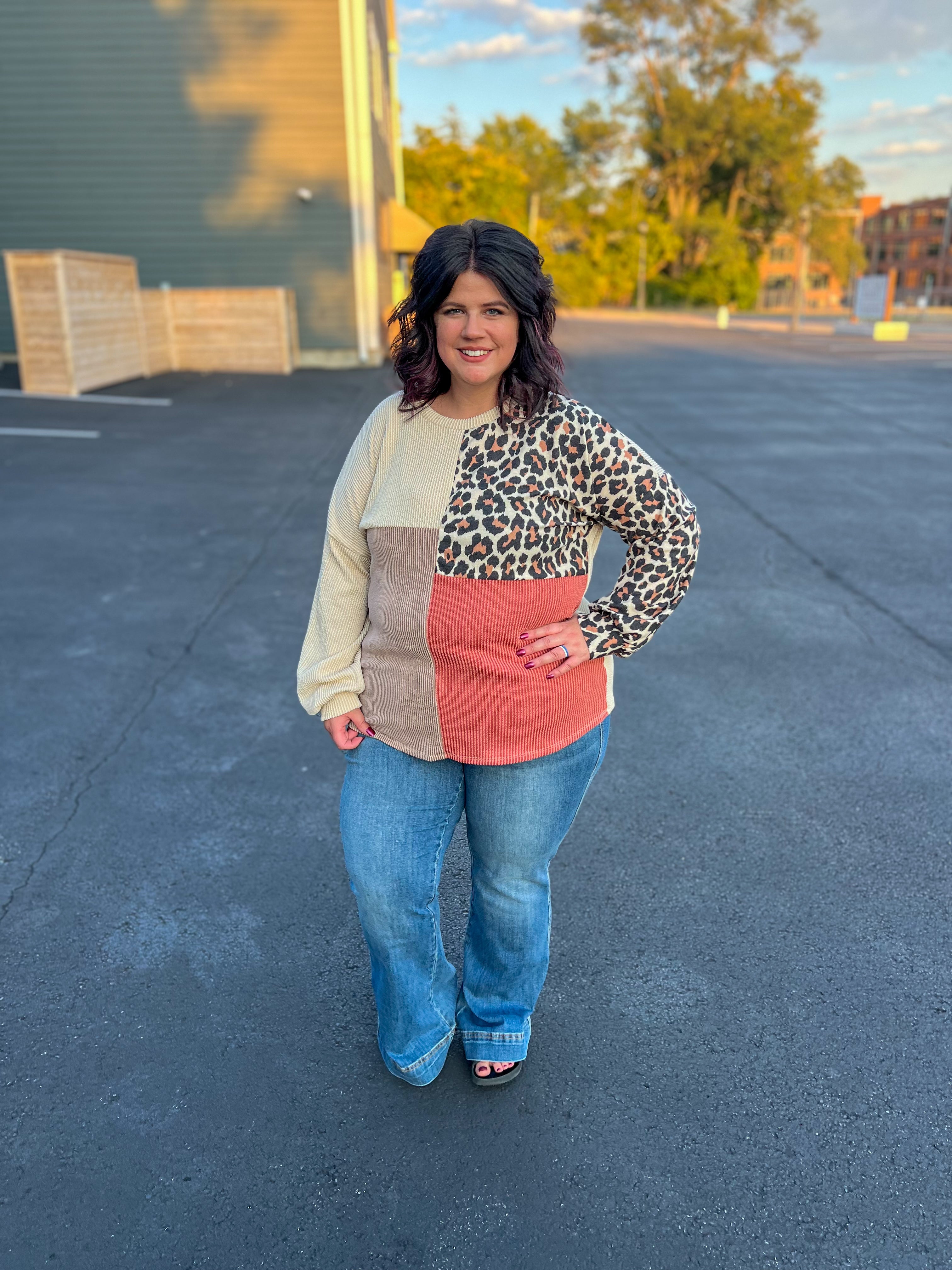 Two Places At Once Leopard Color Block Top