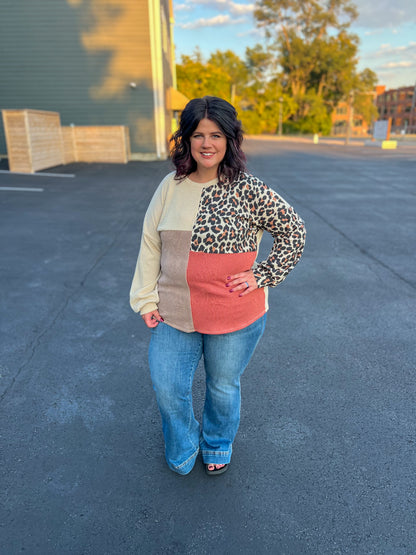 Two Places At Once Leopard Color Block Top