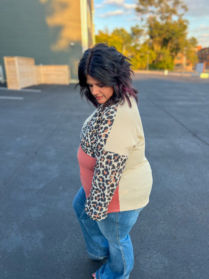 Two Places At Once Leopard Color Block Top