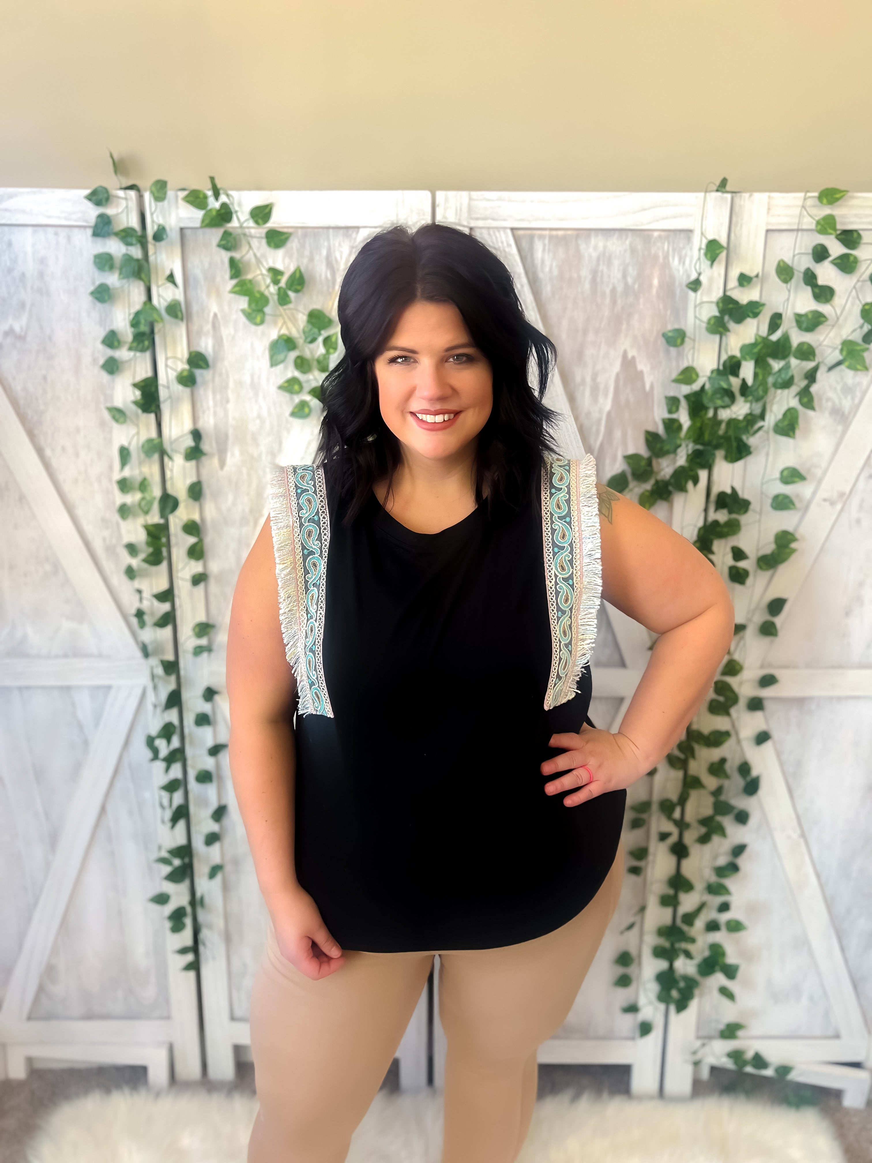 Shay Black Fringed Sleeveless Top