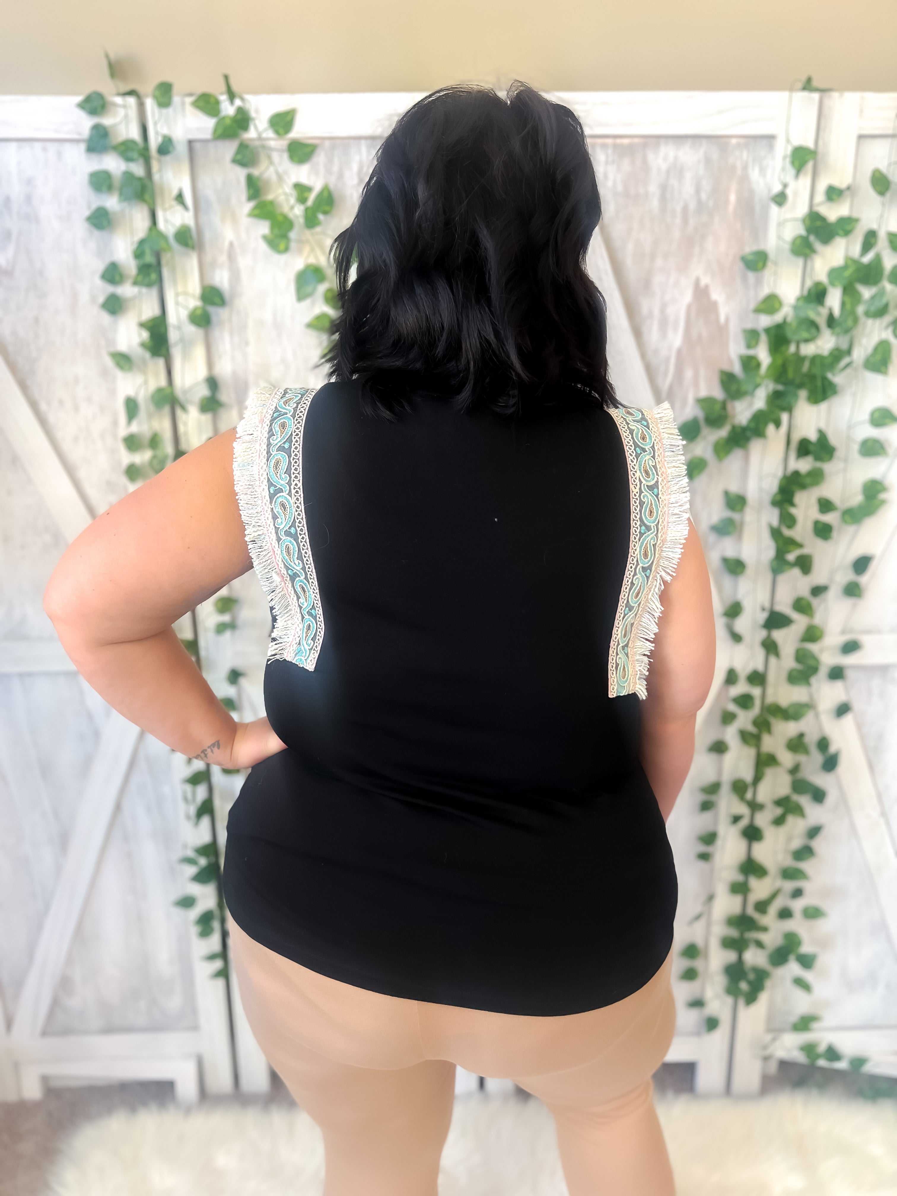 Shay Black Fringed Sleeveless Top