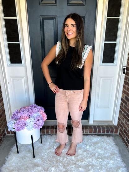 Shay Black Fringed Sleeveless Top