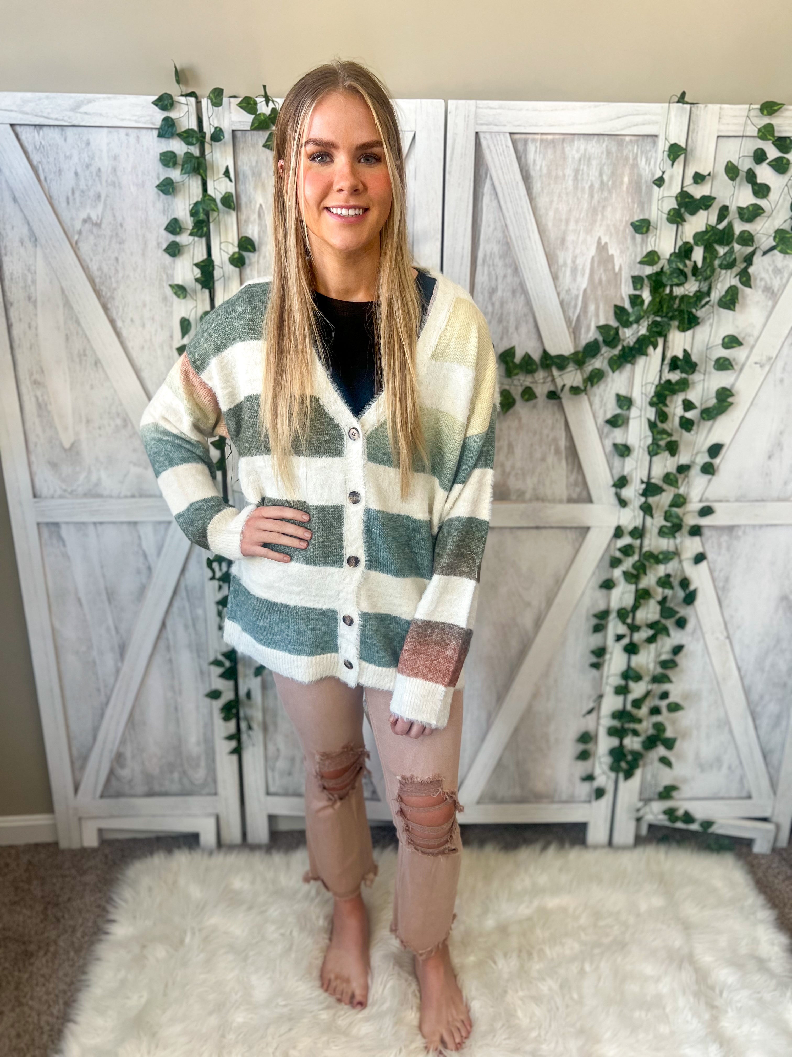 Remi Striped Button Down Cardigan