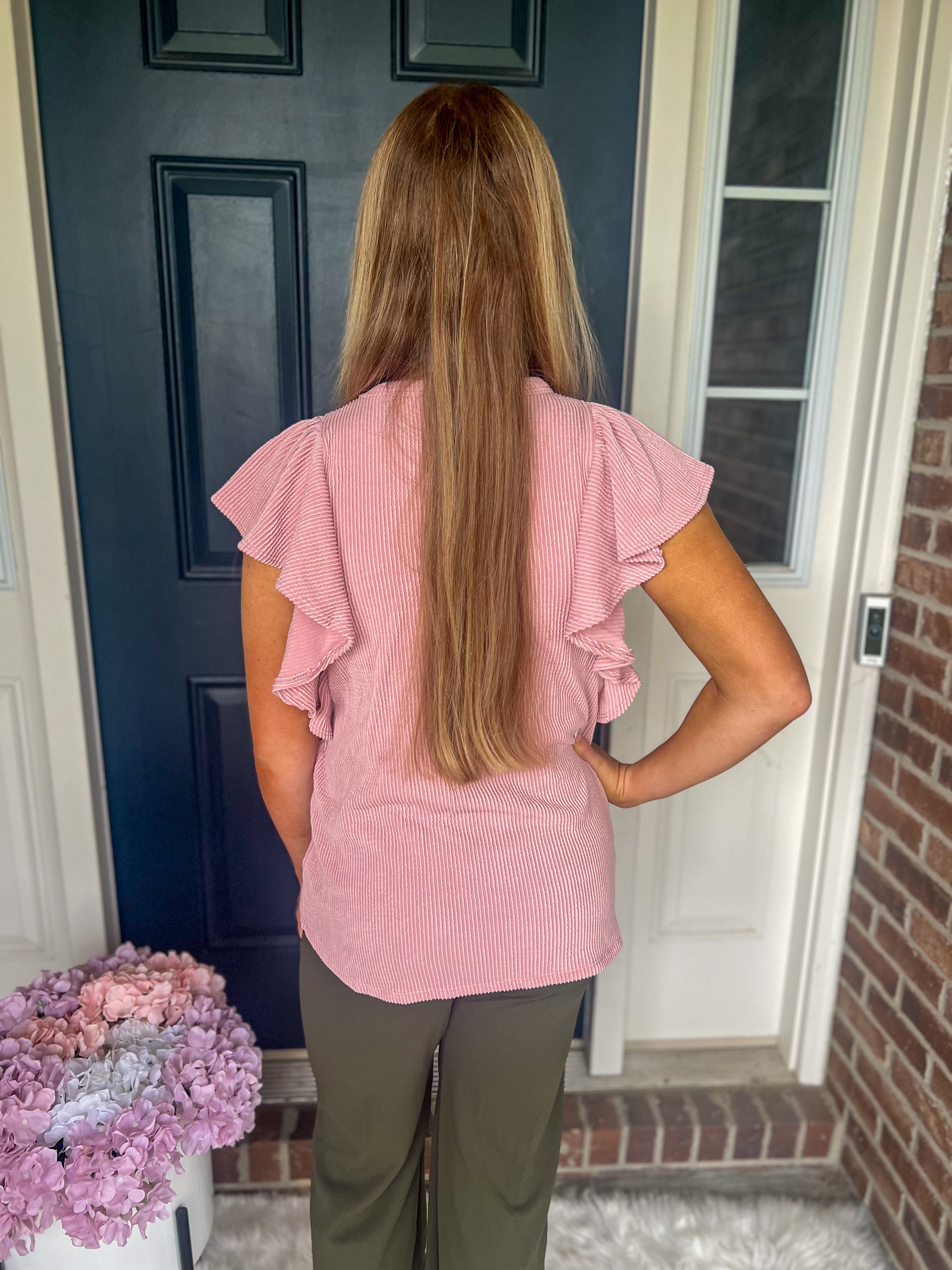 Alana Ruffle Sleeve Top - Mauve