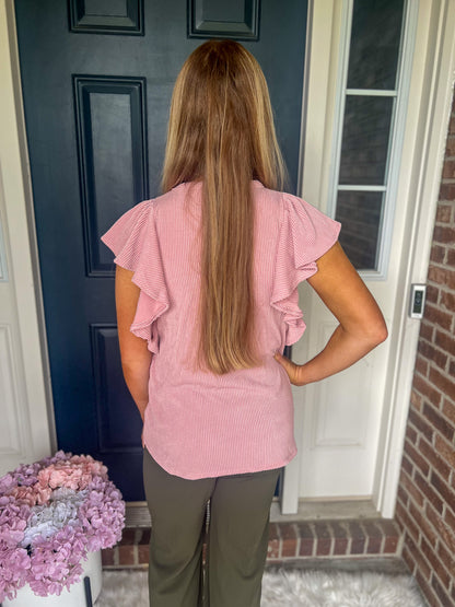 Alana Ruffle Sleeve Top - Mauve