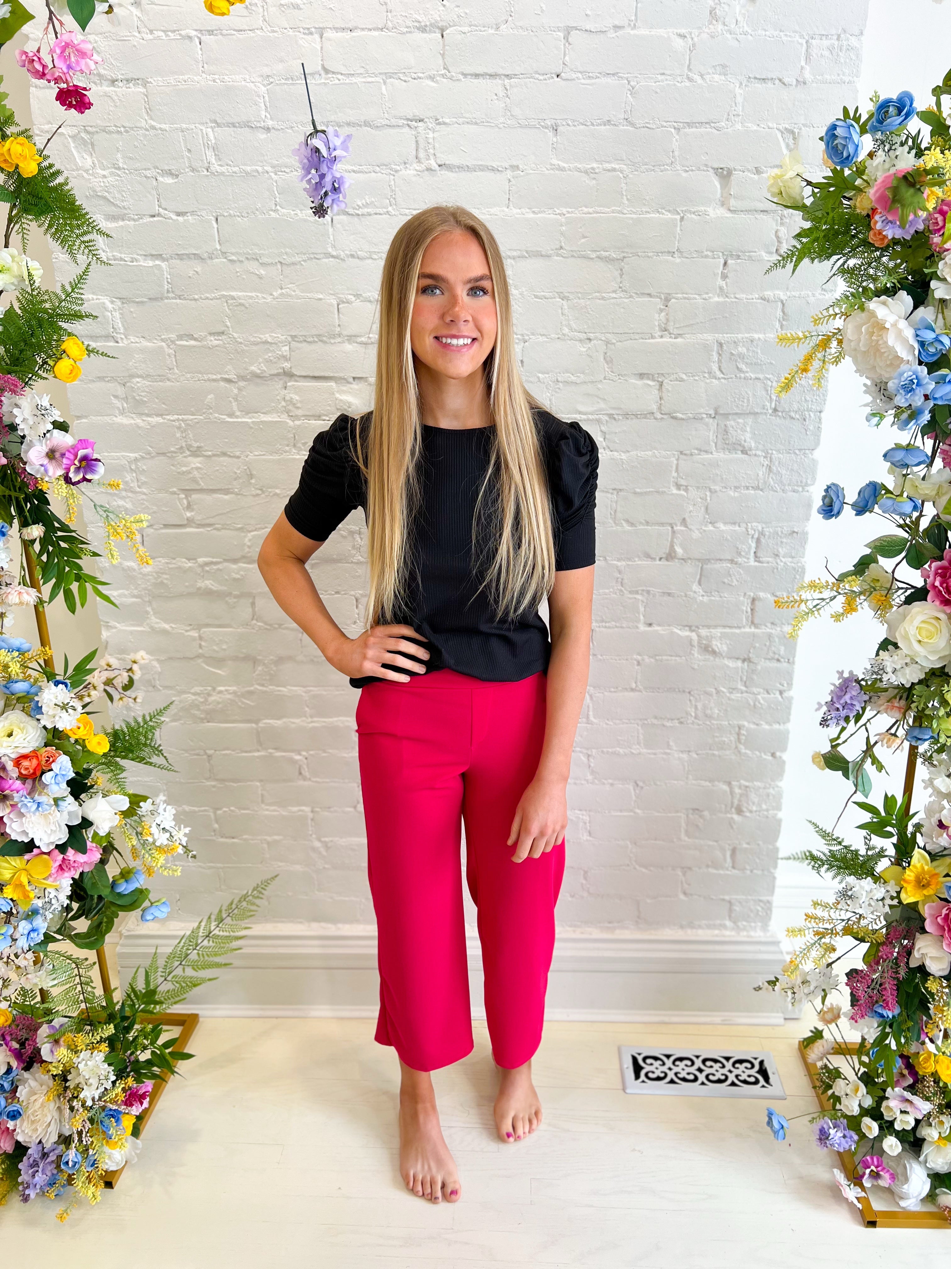 Lucy Wide Leg Stretchy Crop Pants - Hot Pink