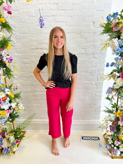 Lucy Wide Leg Stretchy Crop Pants - Hot Pink