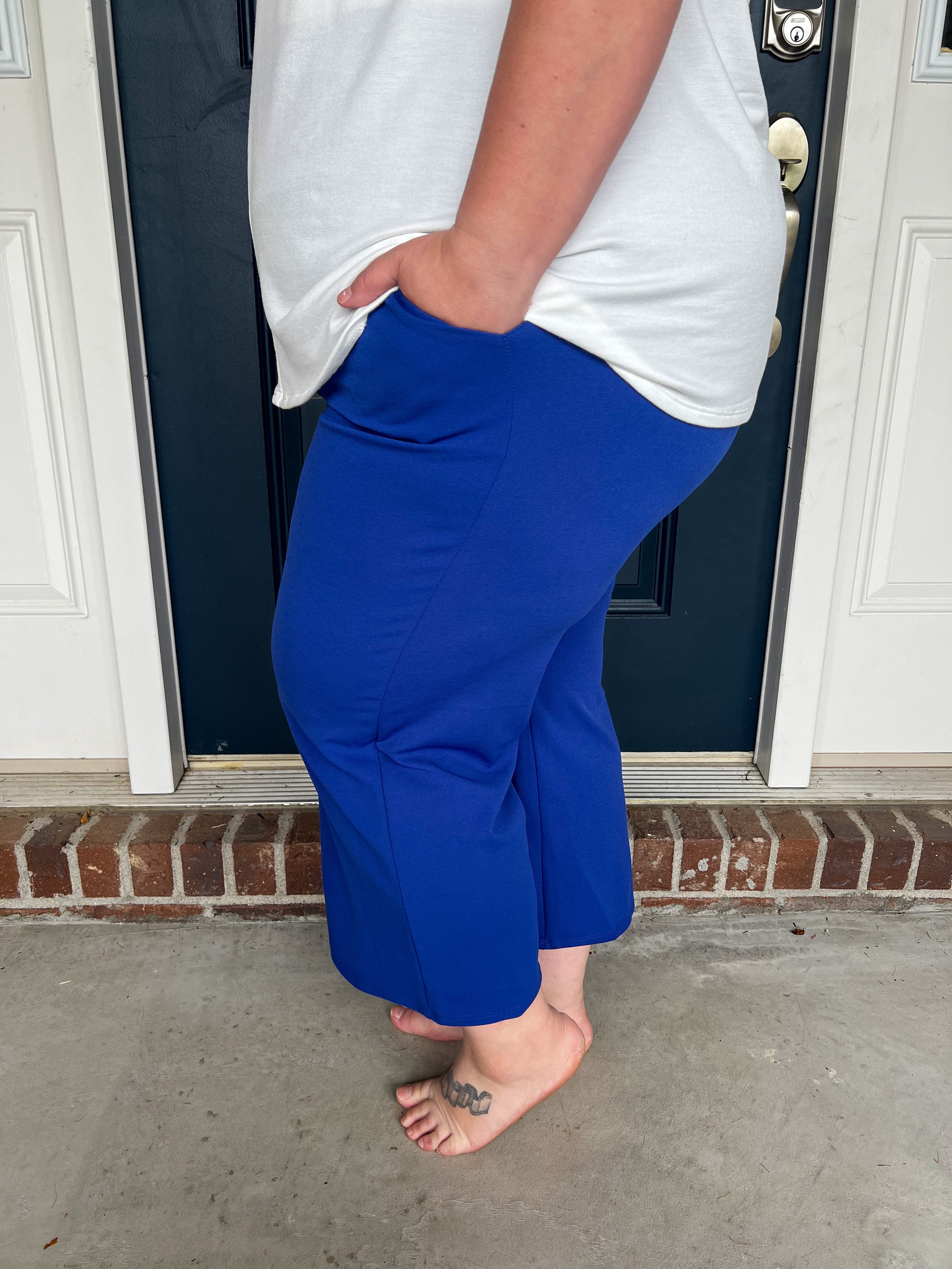 Lucy Wide Leg Stretchy Crop Pants - Royal Blue