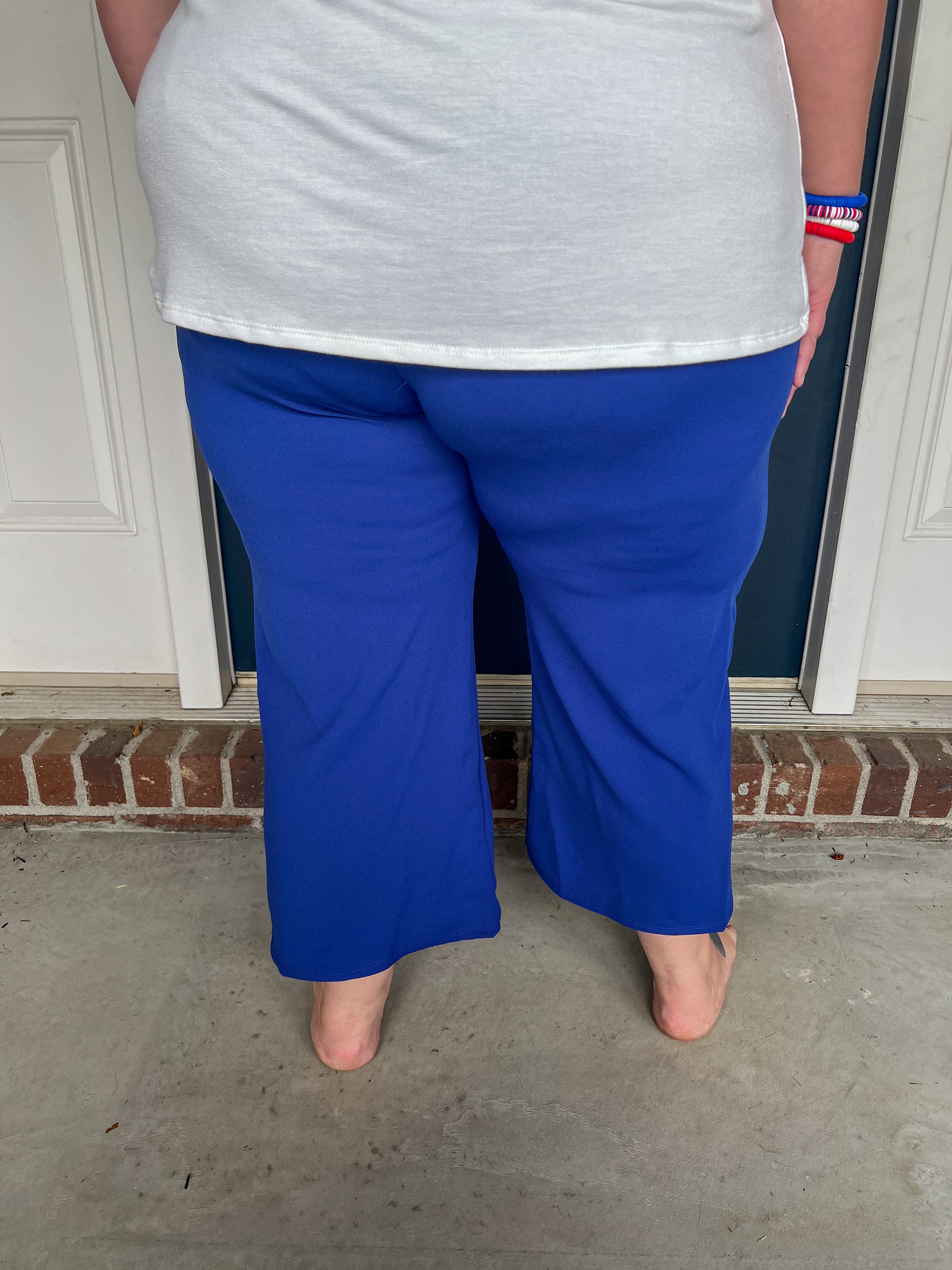 Lucy Wide Leg Stretchy Crop Pants - Royal Blue