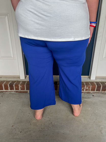 Lucy Wide Leg Stretchy Crop Pants - Royal Blue