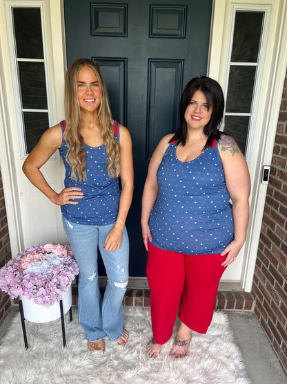 Michelle Mae Poppy Tank Top - Blue Freedom Stars