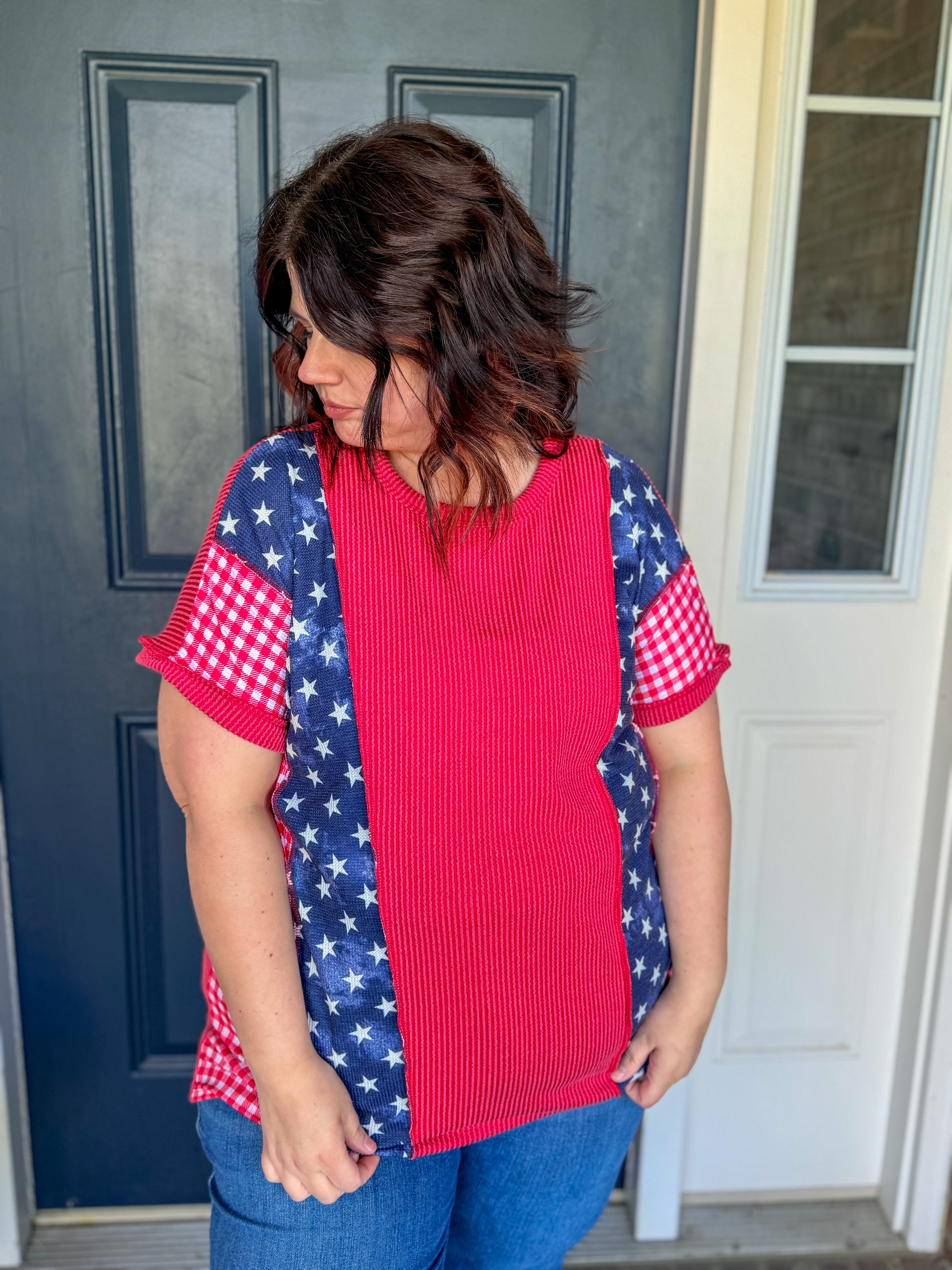 All American Stars and Gingham Top