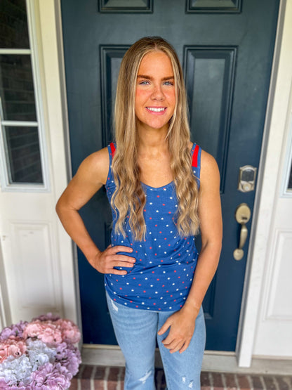 Michelle Mae Poppy Tank Top - Blue Freedom Stars