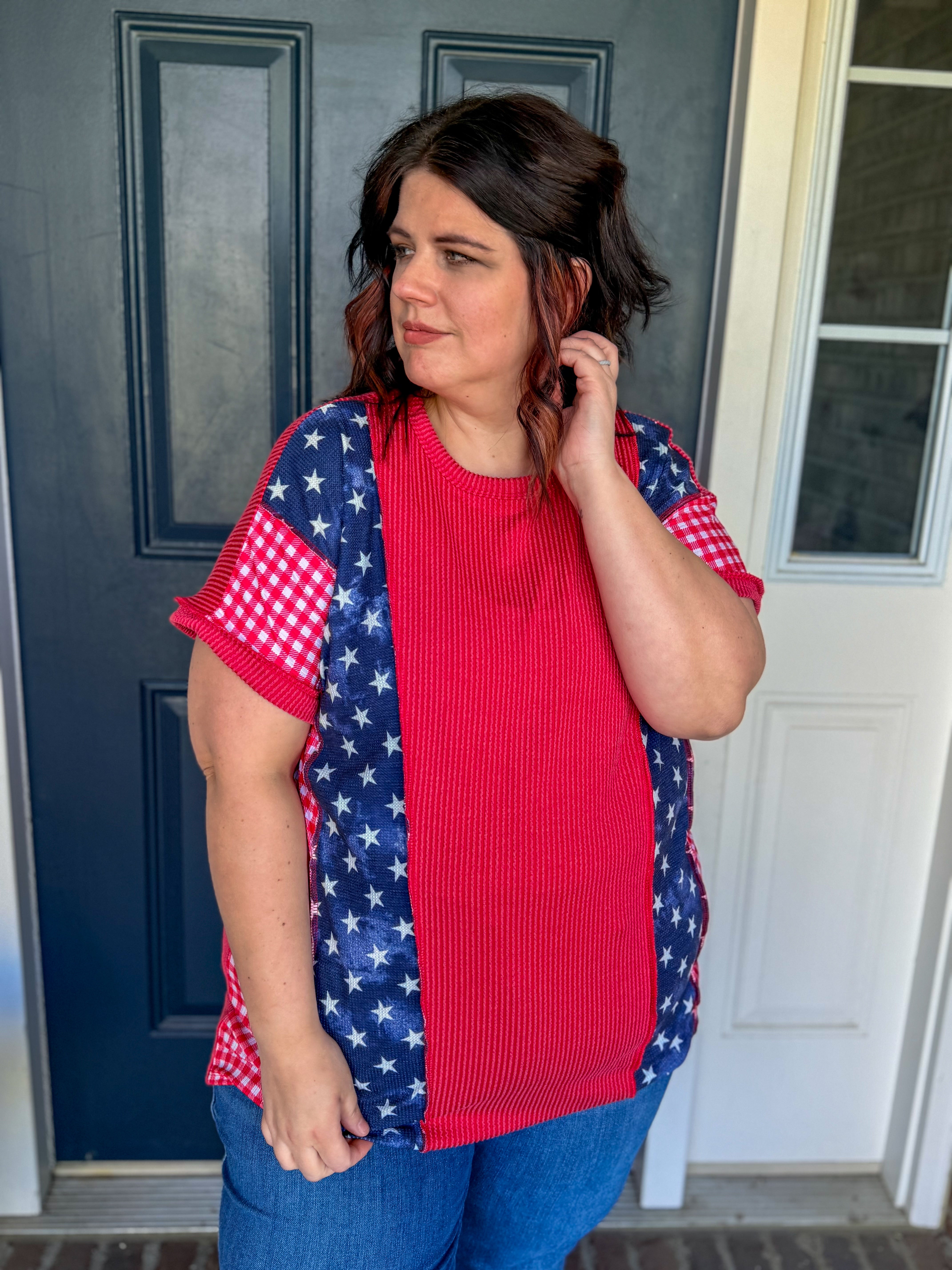 All American Stars and Gingham Top
