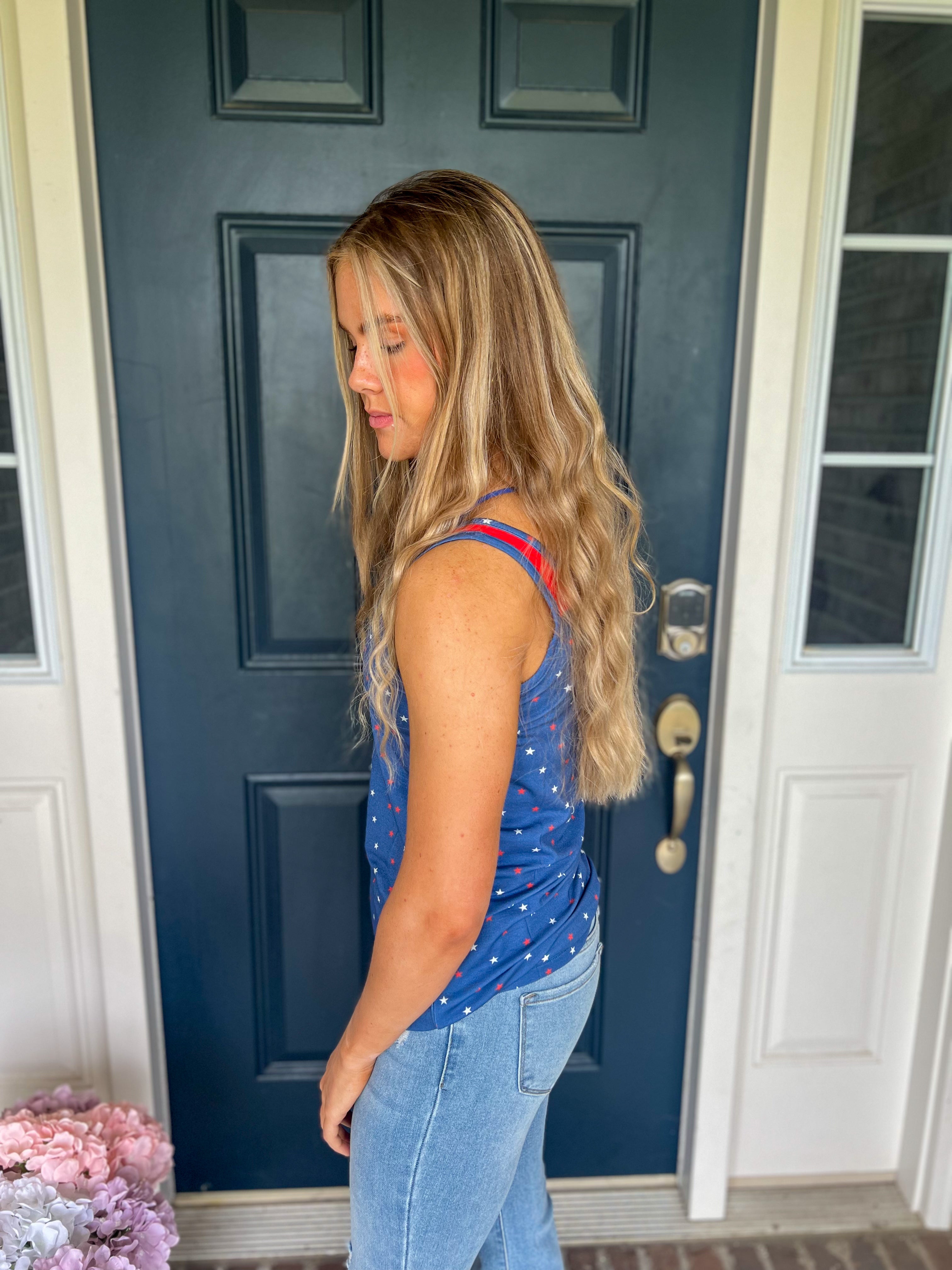 Michelle Mae Poppy Tank Top - Blue Freedom Stars