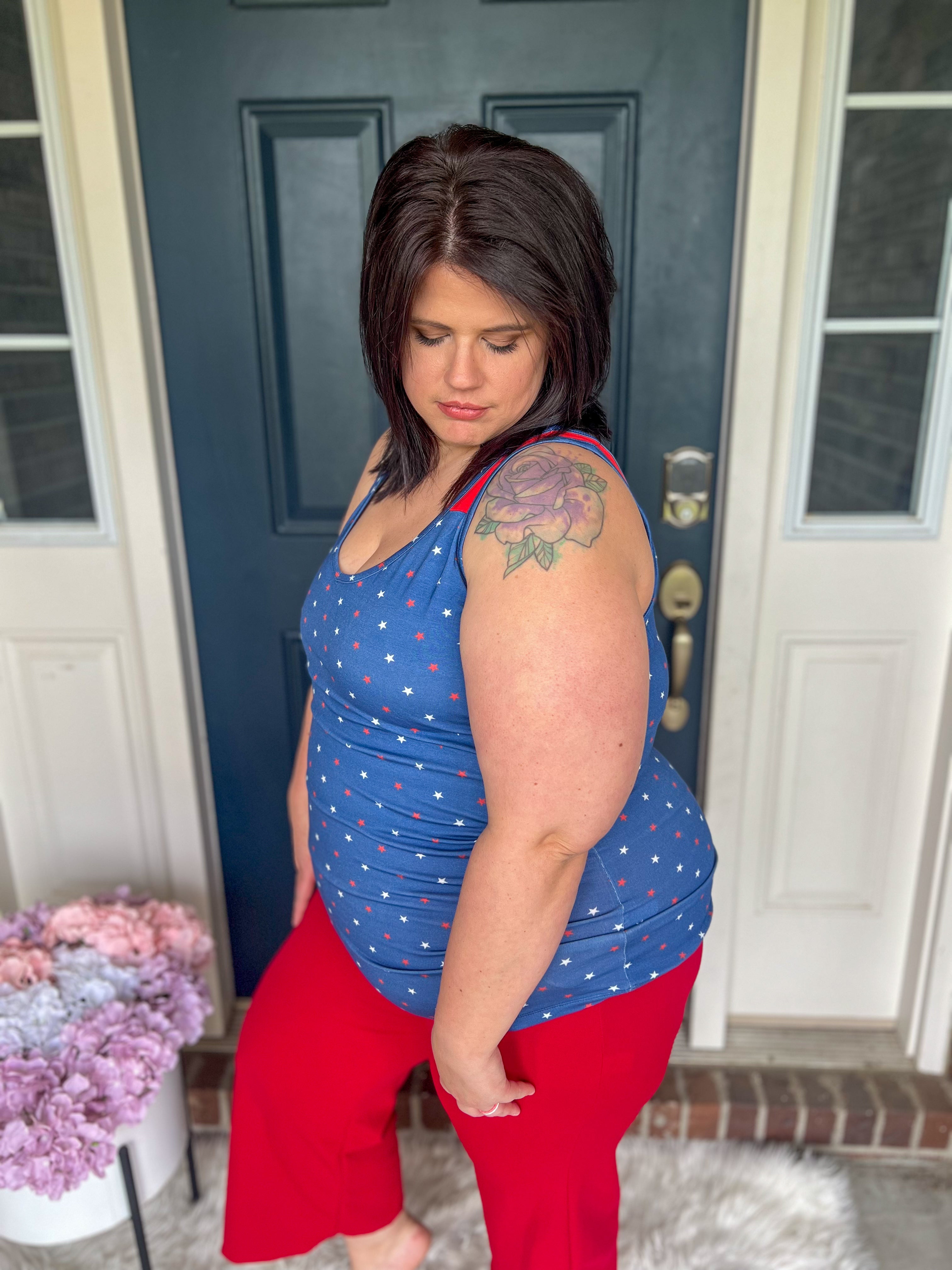 Michelle Mae Poppy Tank Top - Blue Freedom Stars