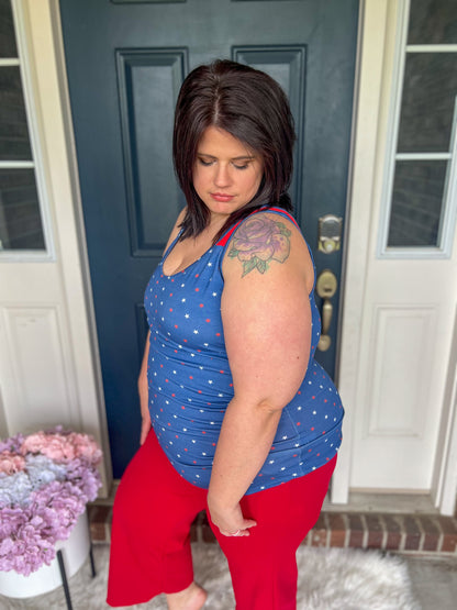 Michelle Mae Poppy Tank Top - Blue Freedom Stars