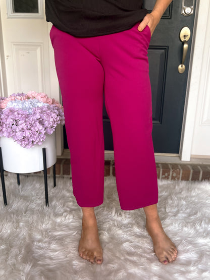 Lucy Wide Leg Stretchy Crop Pants - Magenta