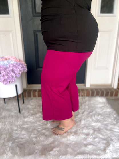 Lucy Wide Leg Stretchy Crop Pants - Magenta