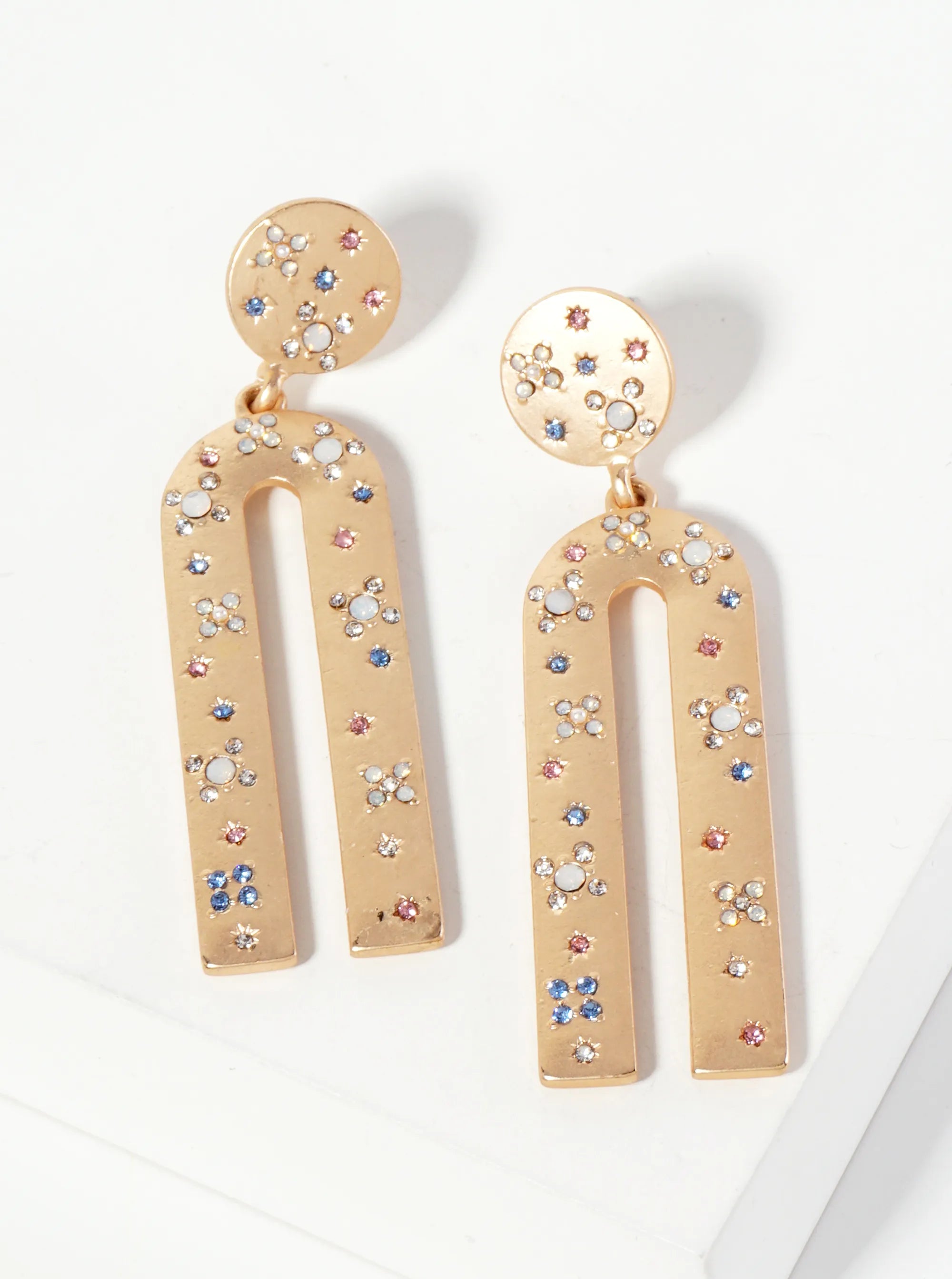 Celestial Crystal Pave Arched Dangle Earrings - 2 Colors!