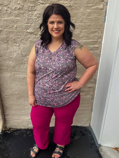 Charcoal Floral Sleeveless Top