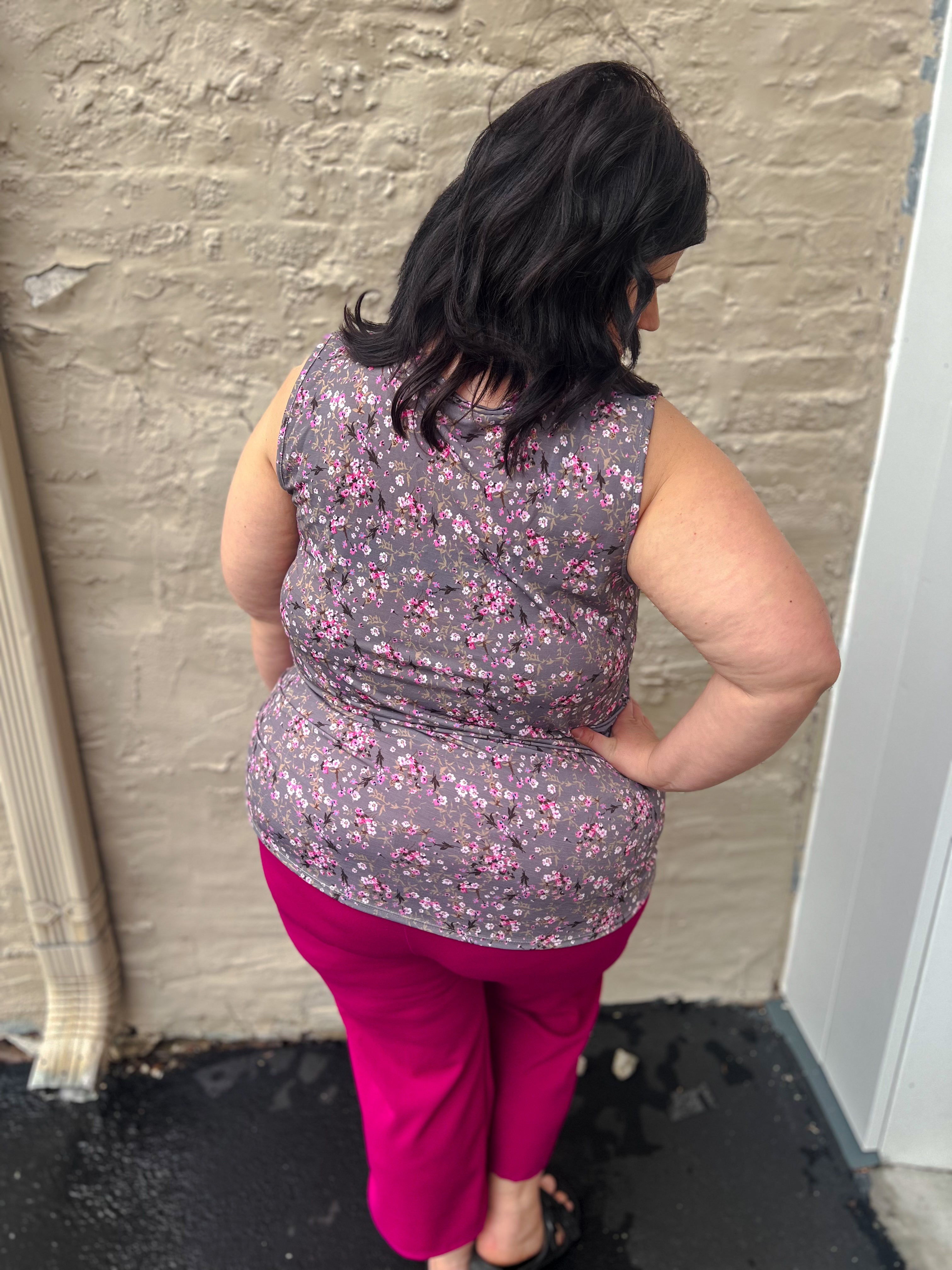 Charcoal Floral Sleeveless Top