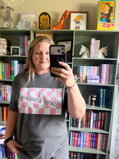Busy Reading Checkered Tee