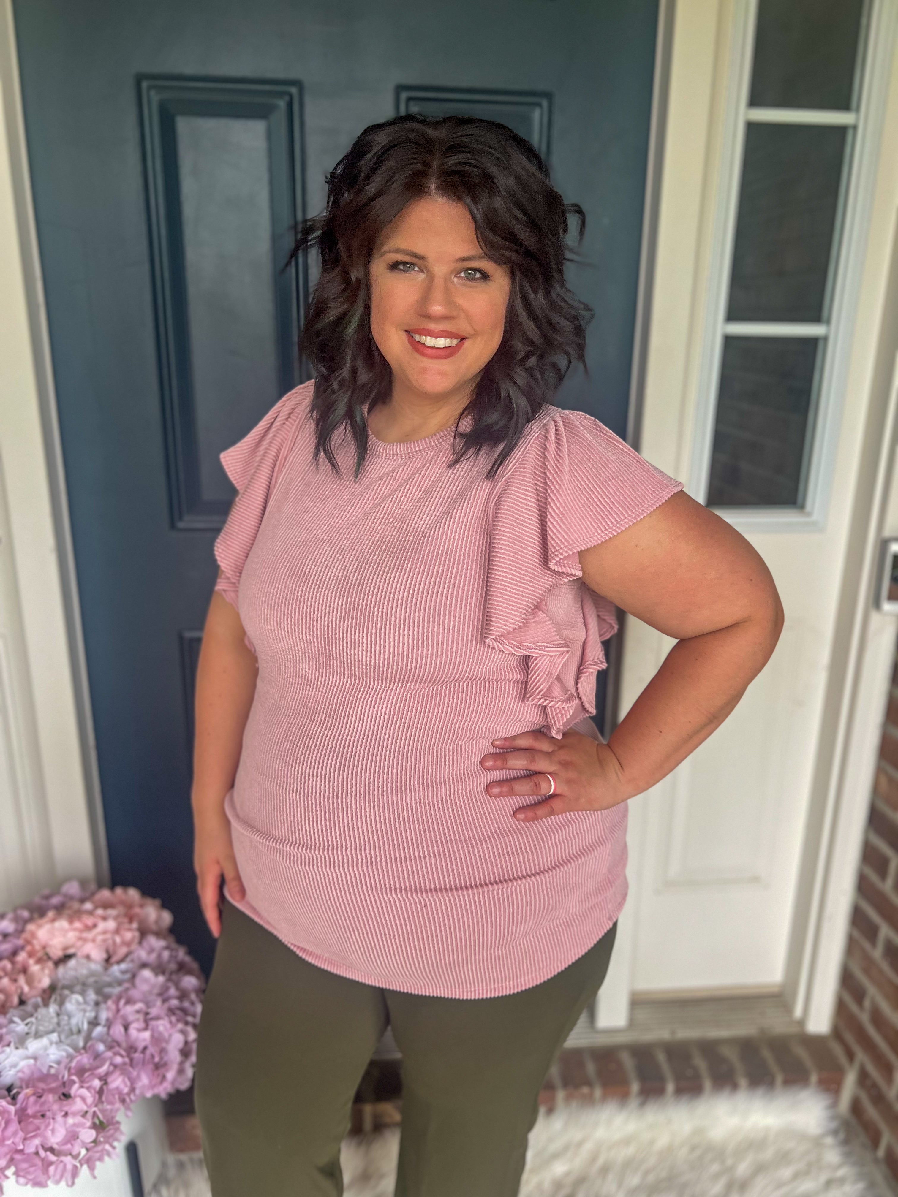 Alana Ruffle Sleeve Top - Mauve