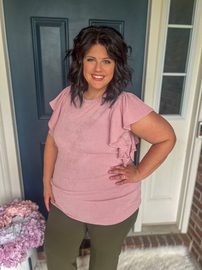 Alana Ruffle Sleeve Top - Mauve