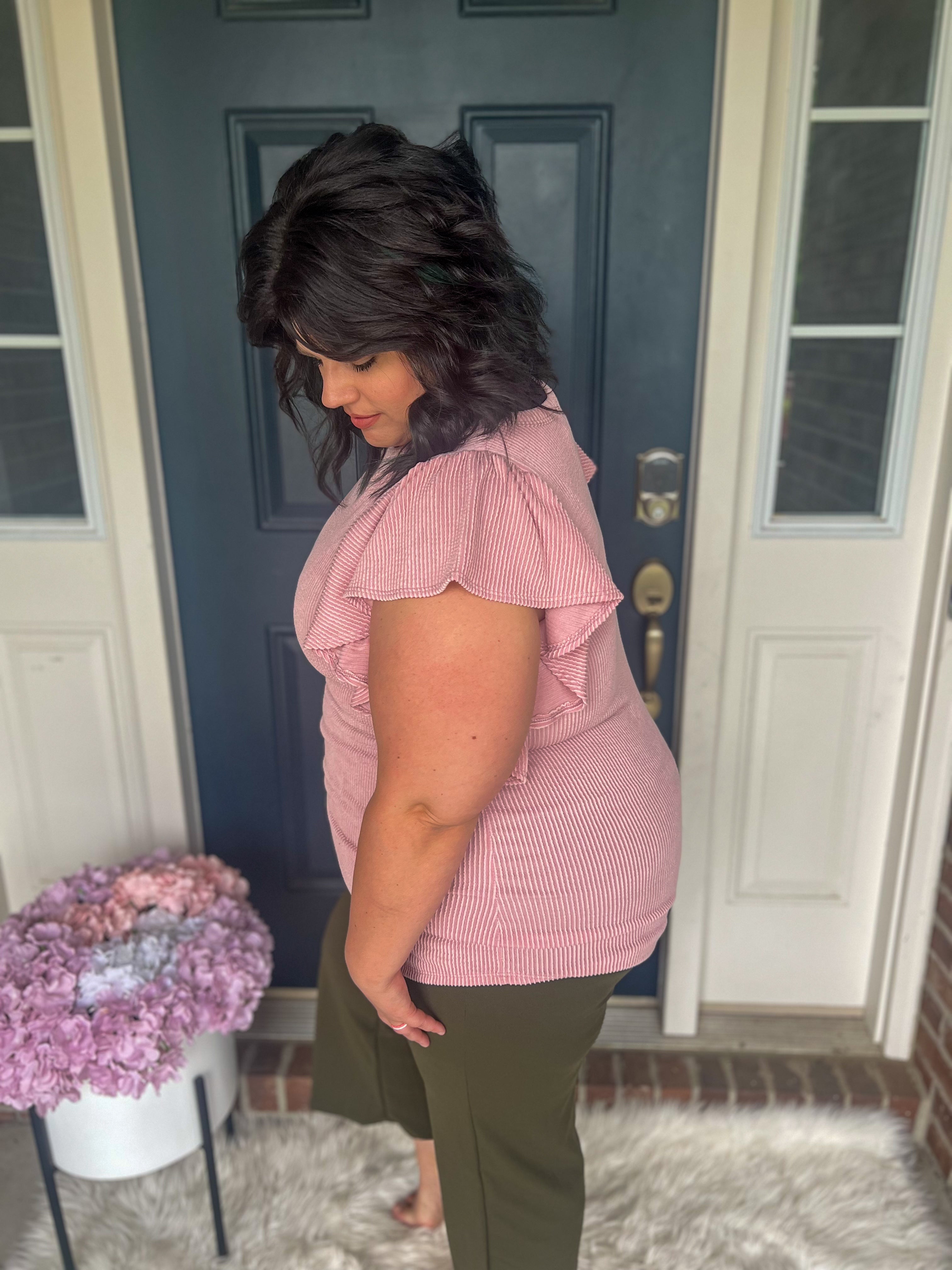 Alana Ruffle Sleeve Top - Mauve