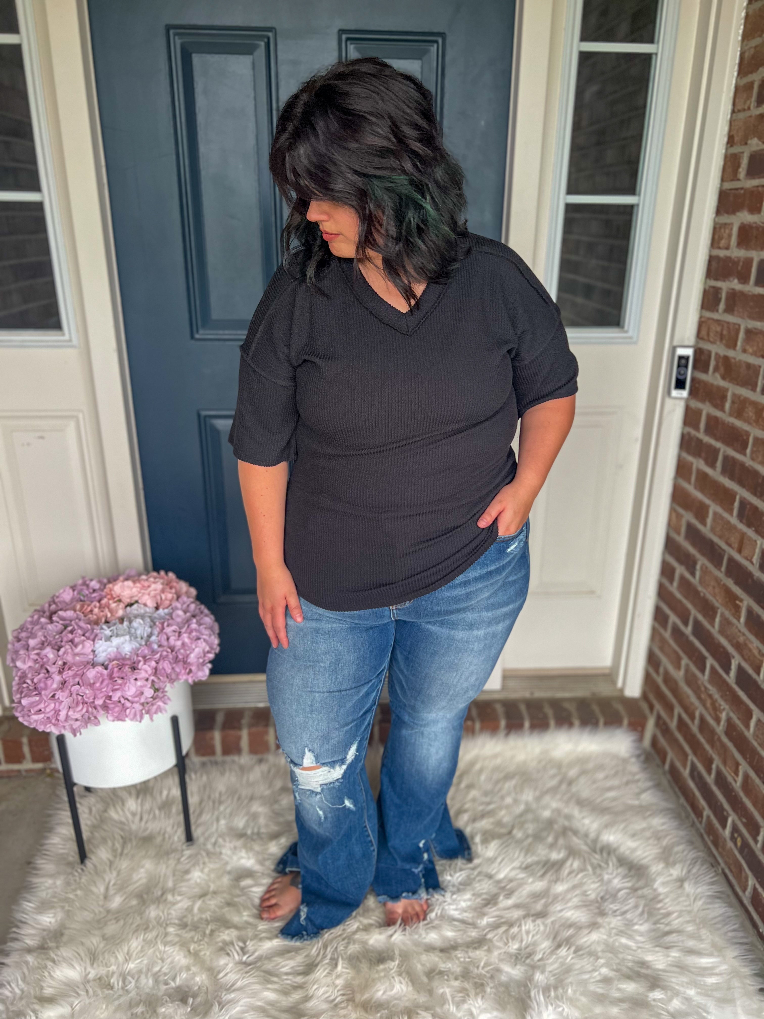 Kelly Ribbed Top - Black