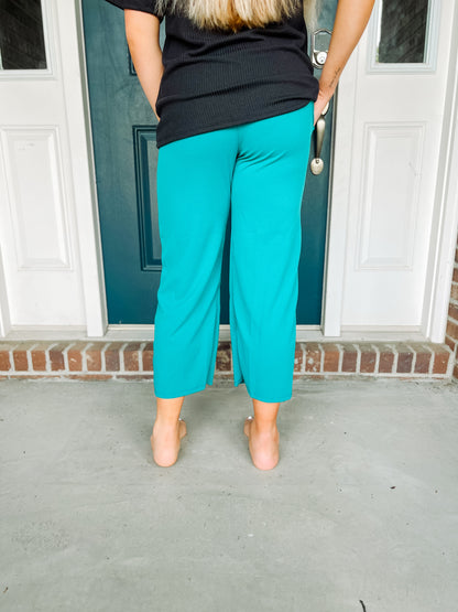 Lucy Wide Leg Stretchy Crop Pants - Jade