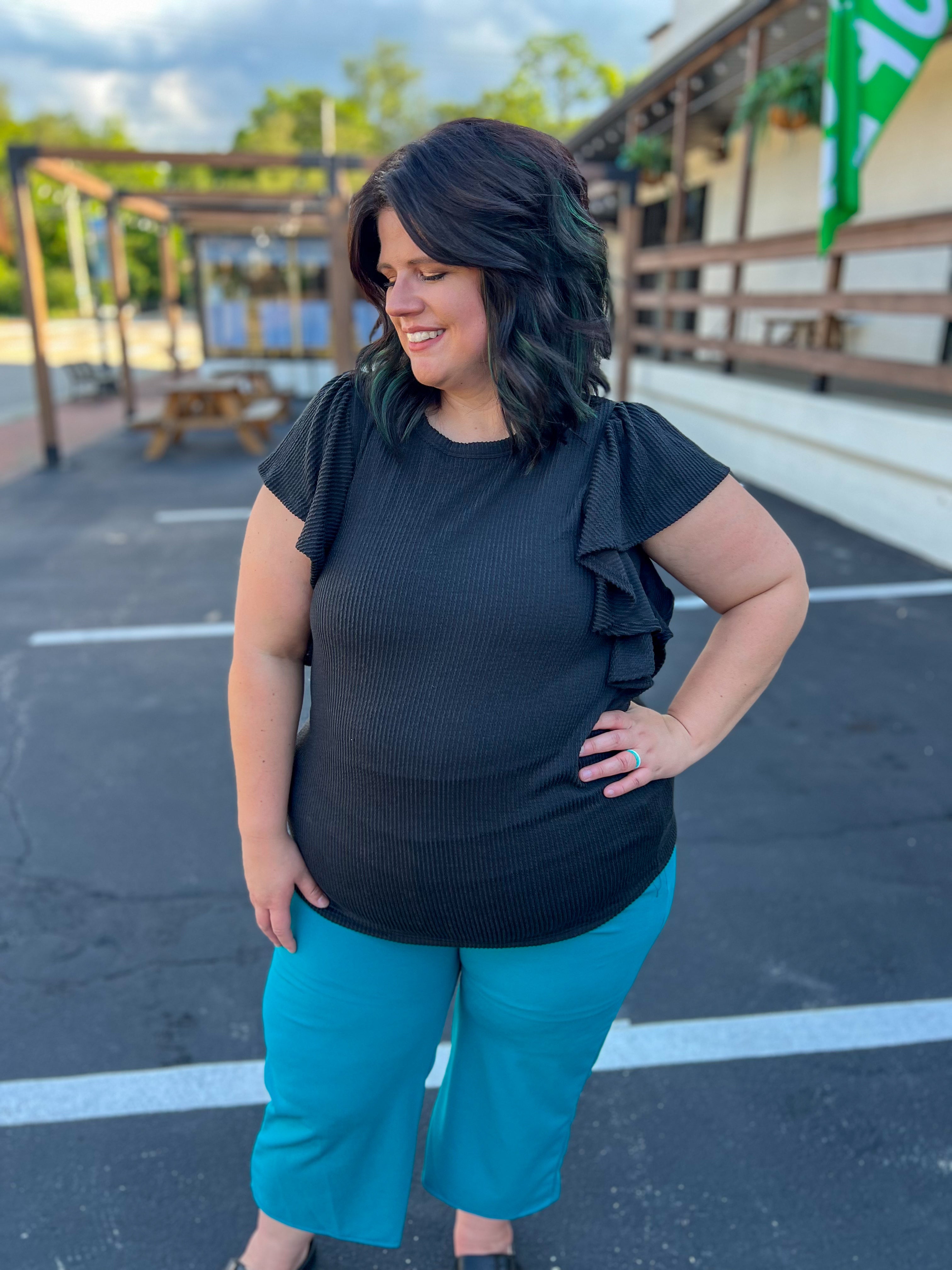 Alana Ruffle Sleeve Top - Black