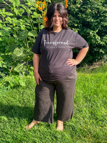 Cropped Wide Leg Comfy Pants in Black
