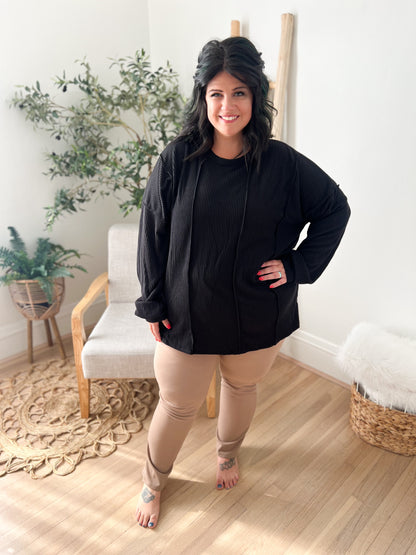 Elise Ribbed Long Sleeve Top - Black