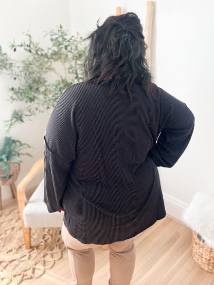 Elise Ribbed Long Sleeve Top - Black