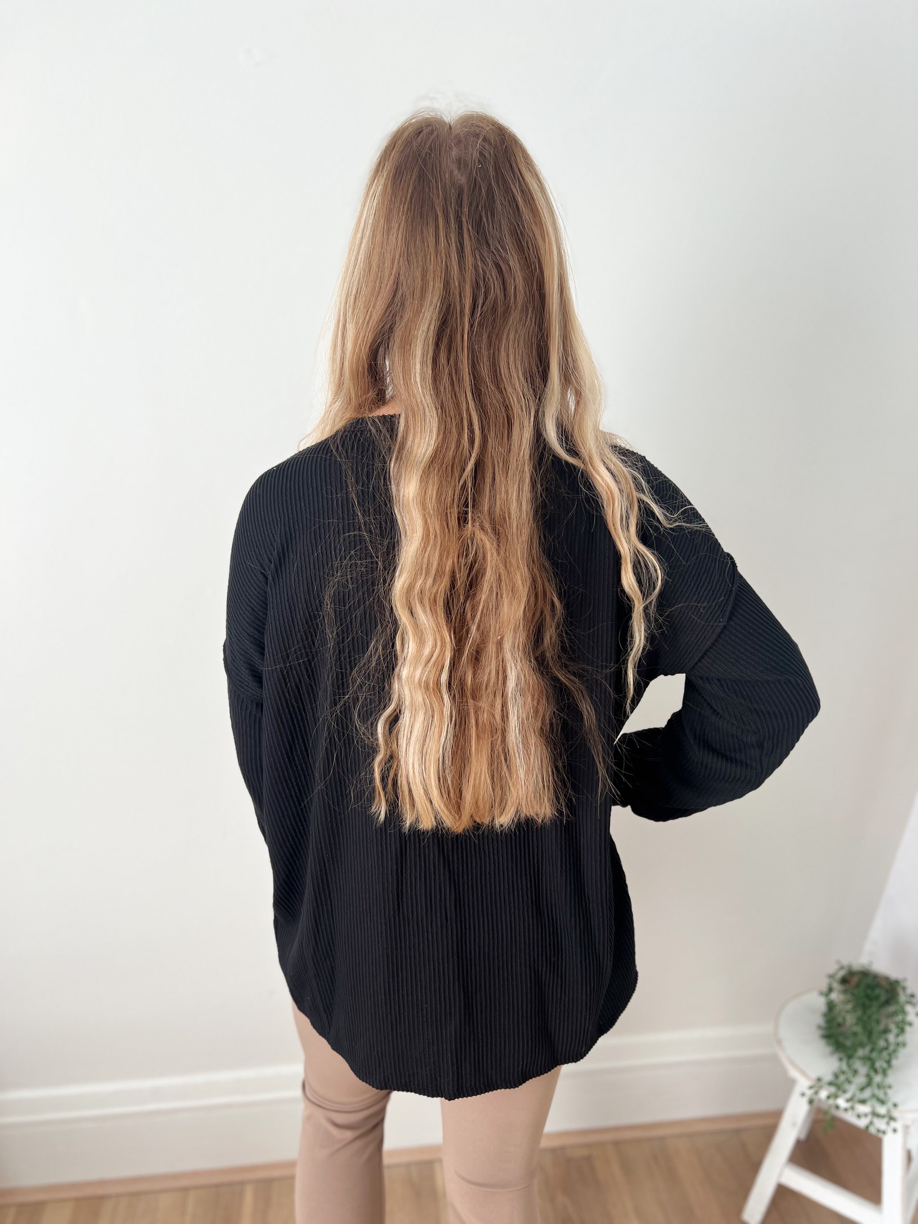 Elise Ribbed Long Sleeve Top - Black