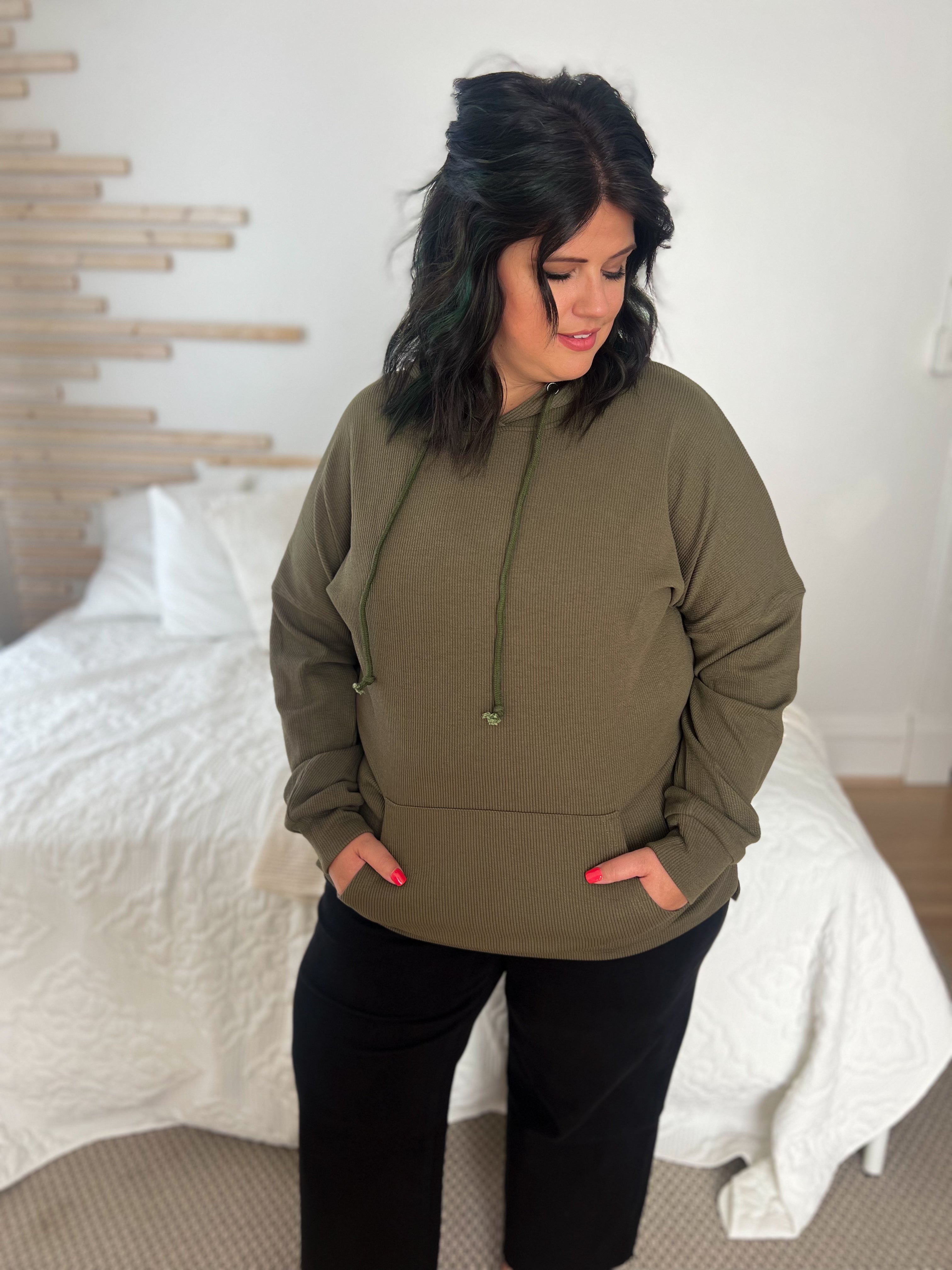 DOORBUSTER Kacey Ribbed Hoodie - Olive