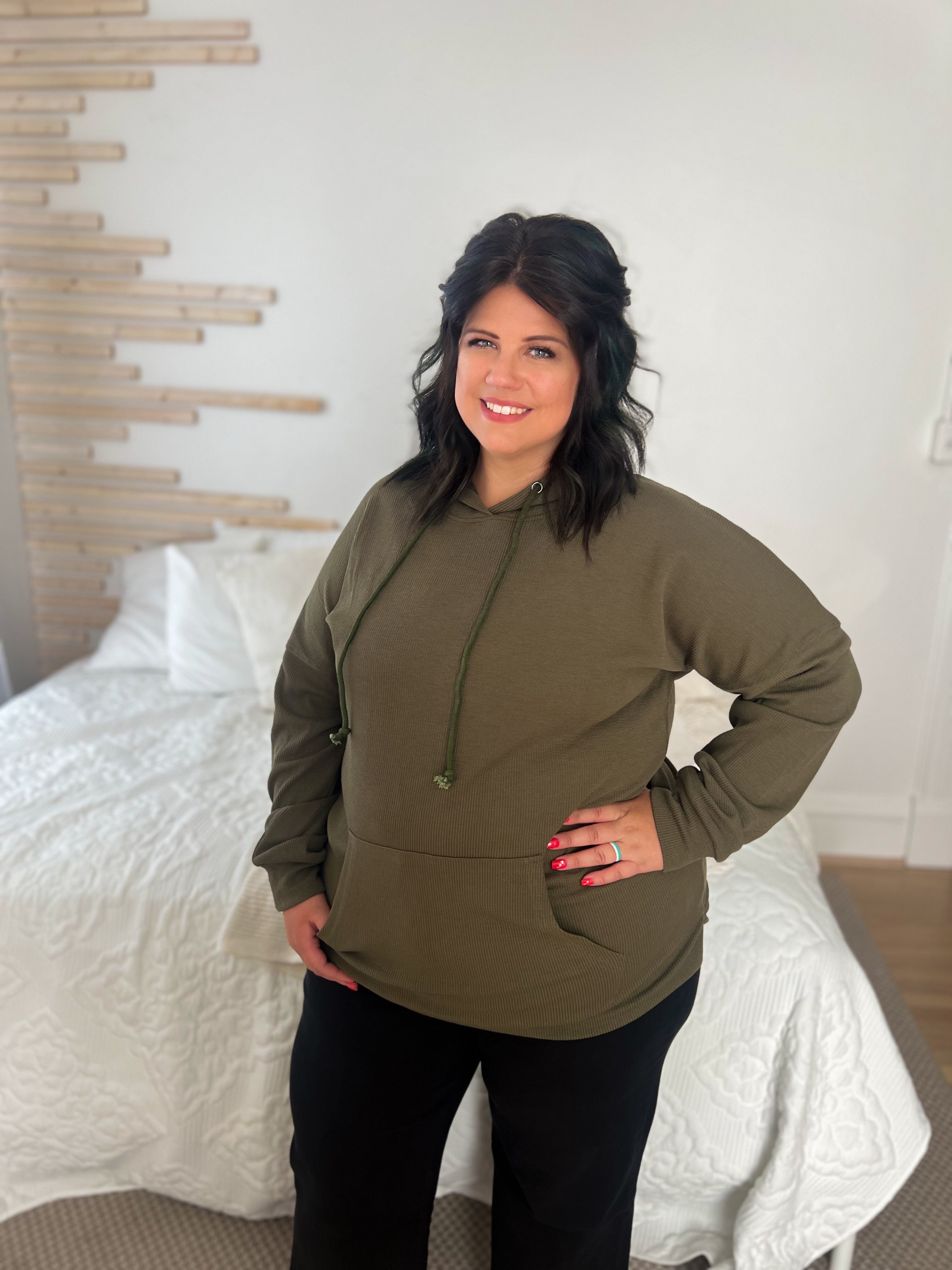 DOORBUSTER Kacey Ribbed Hoodie - Olive