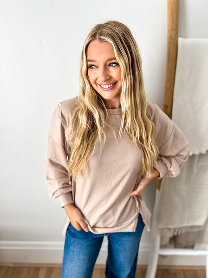 Lettie Oatmeal Long Sleeve Top