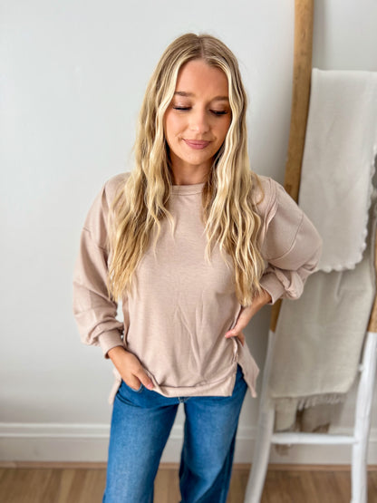 Lettie Oatmeal Long Sleeve Top