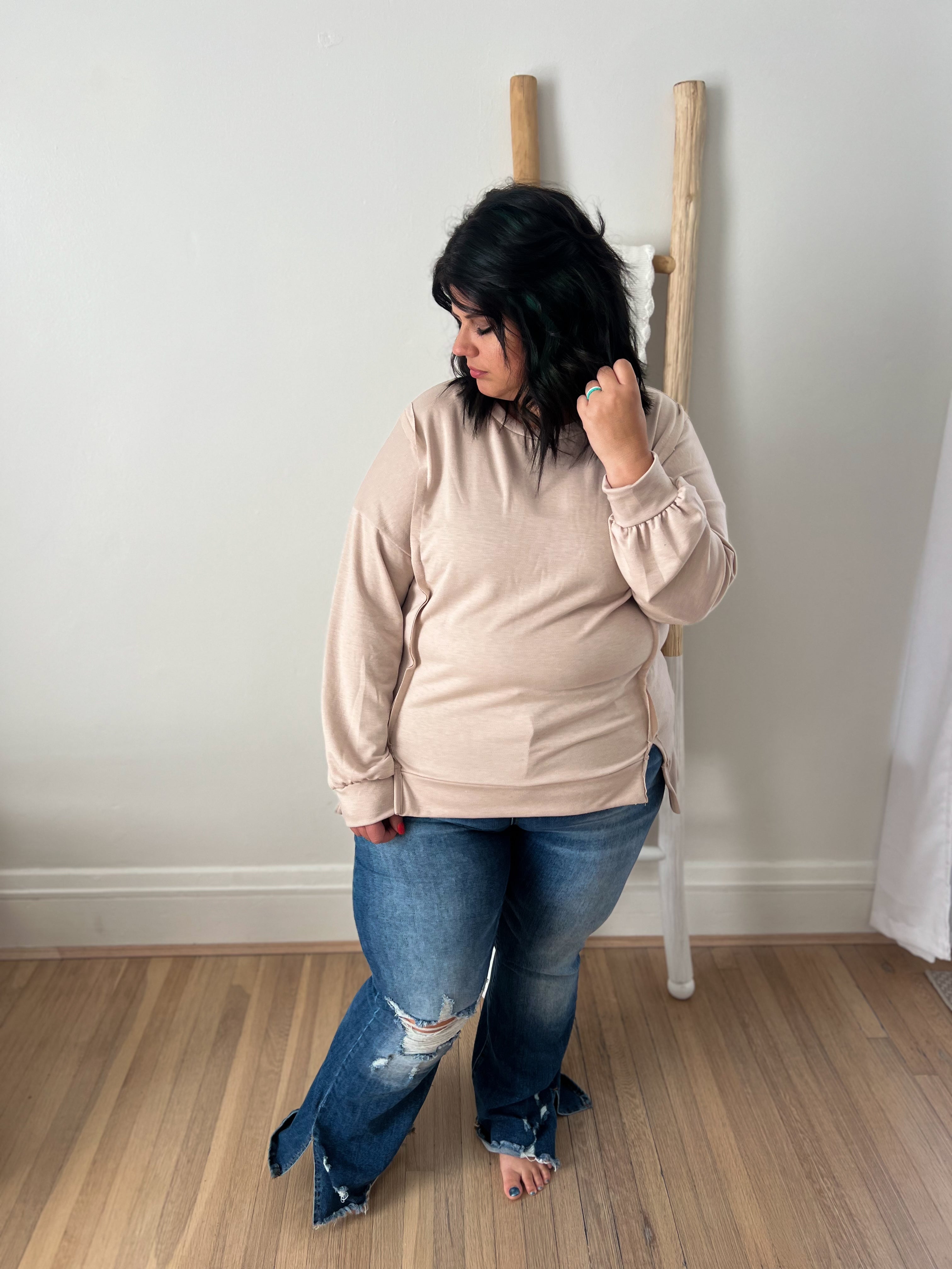 Lettie Oatmeal Long Sleeve Top