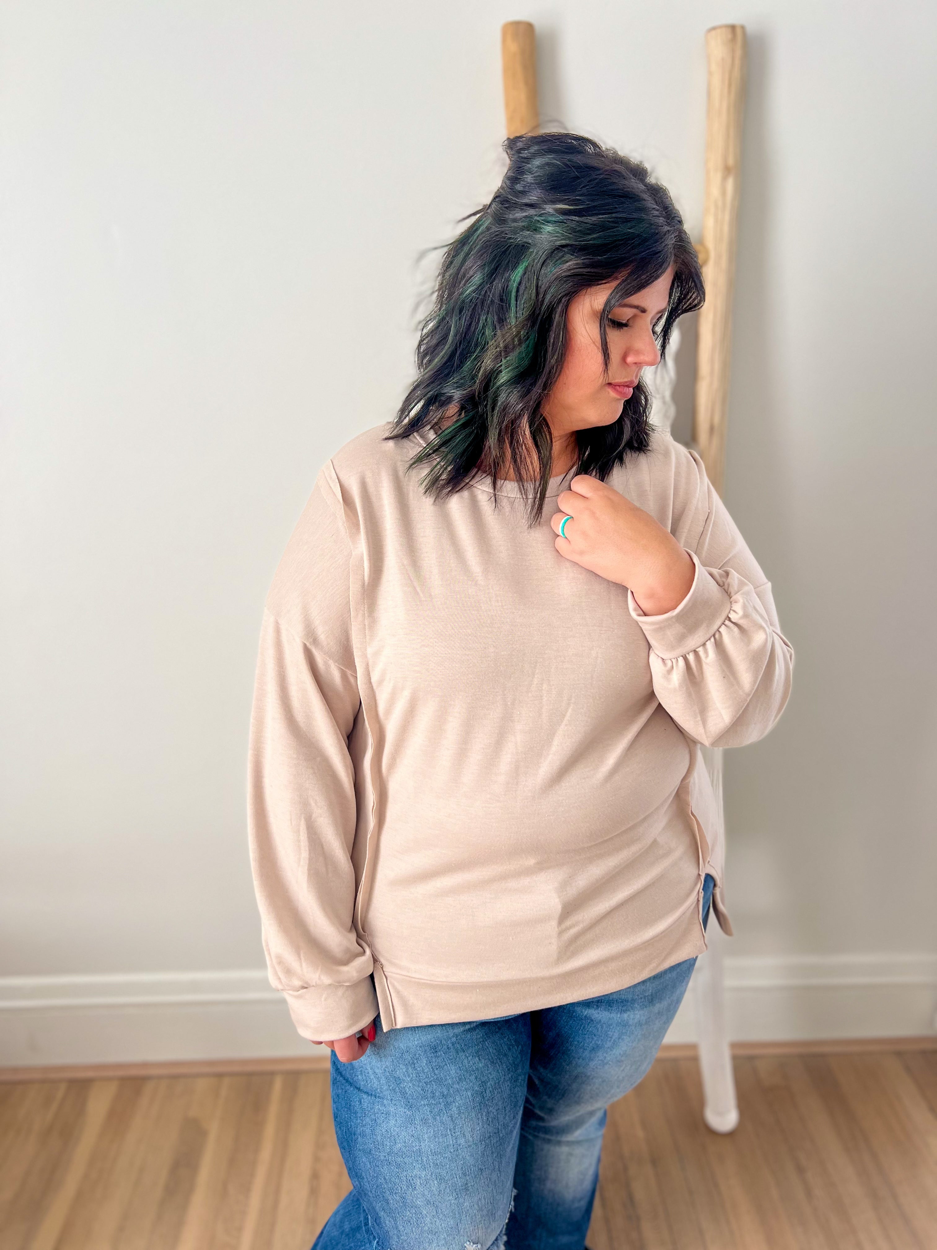 Lettie Oatmeal Long Sleeve Top