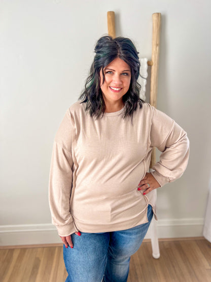Lettie Oatmeal Long Sleeve Top