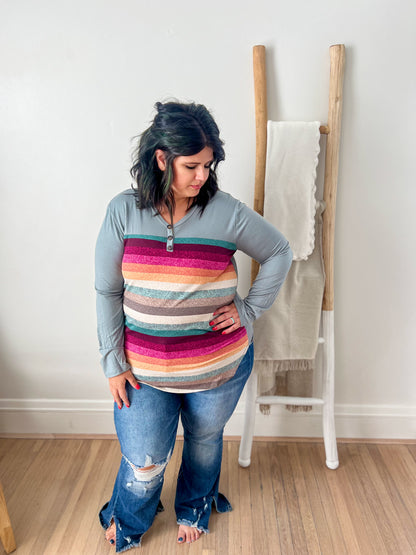 DOORBUSTER Colorful Stripe Long Sleeve Top