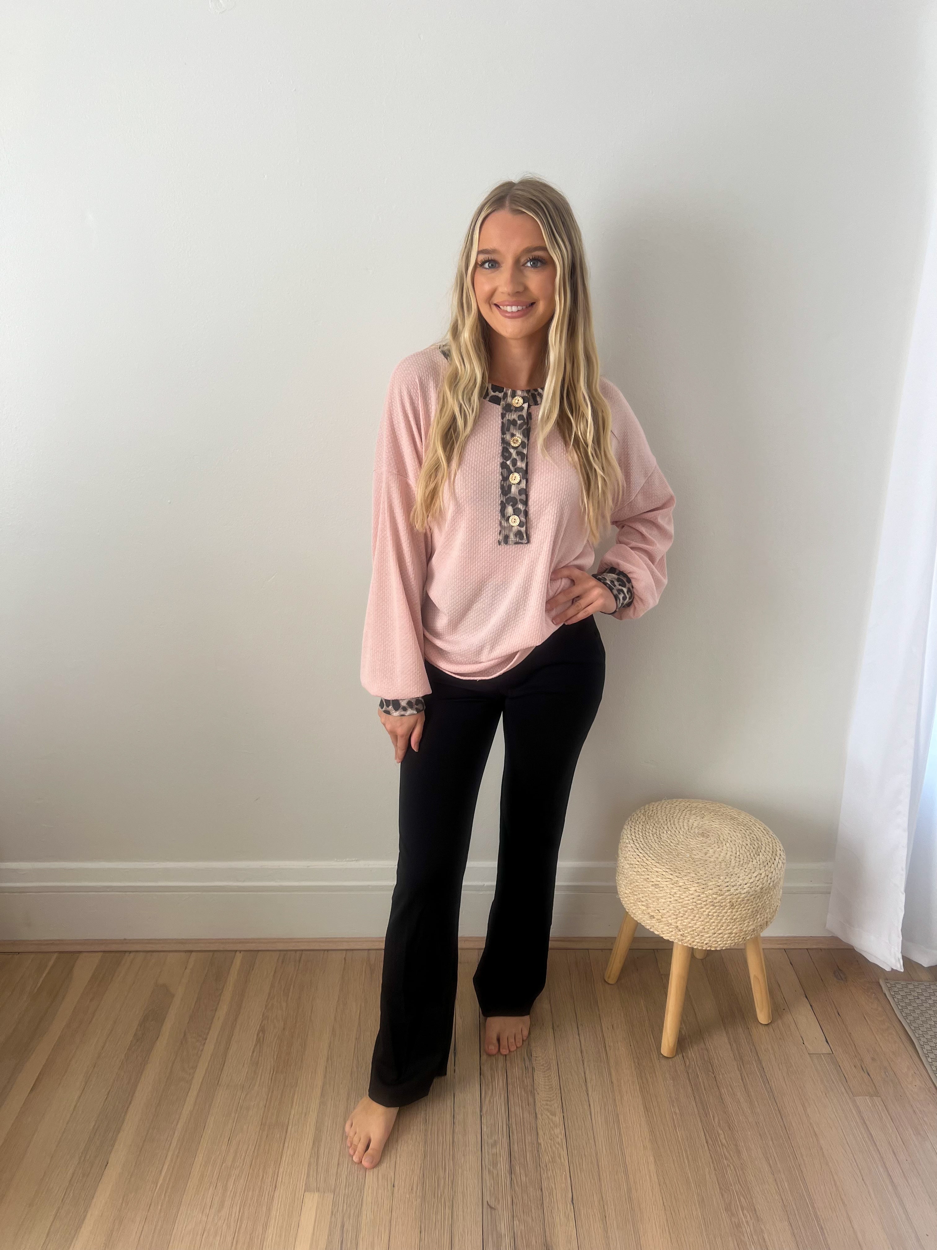 On My Mind Pink with Leopard Accents Top
