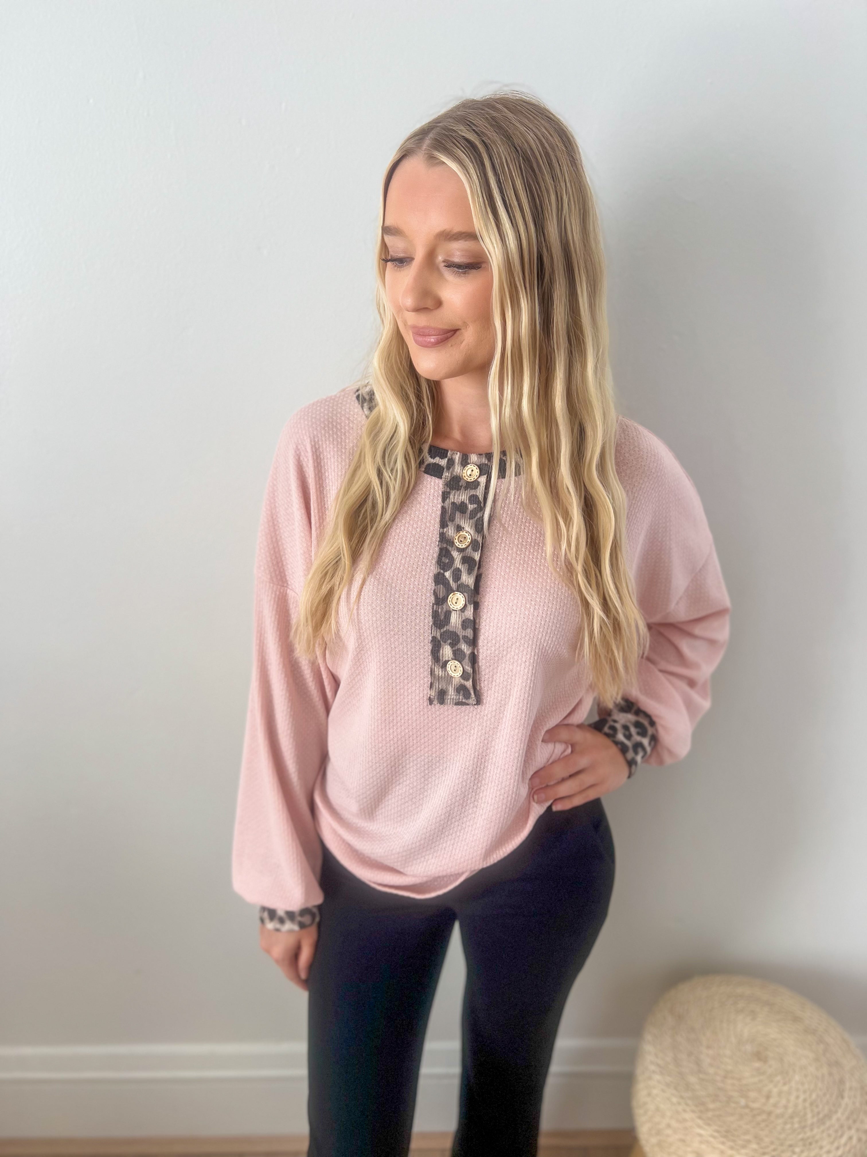 On My Mind Pink with Leopard Accents Top