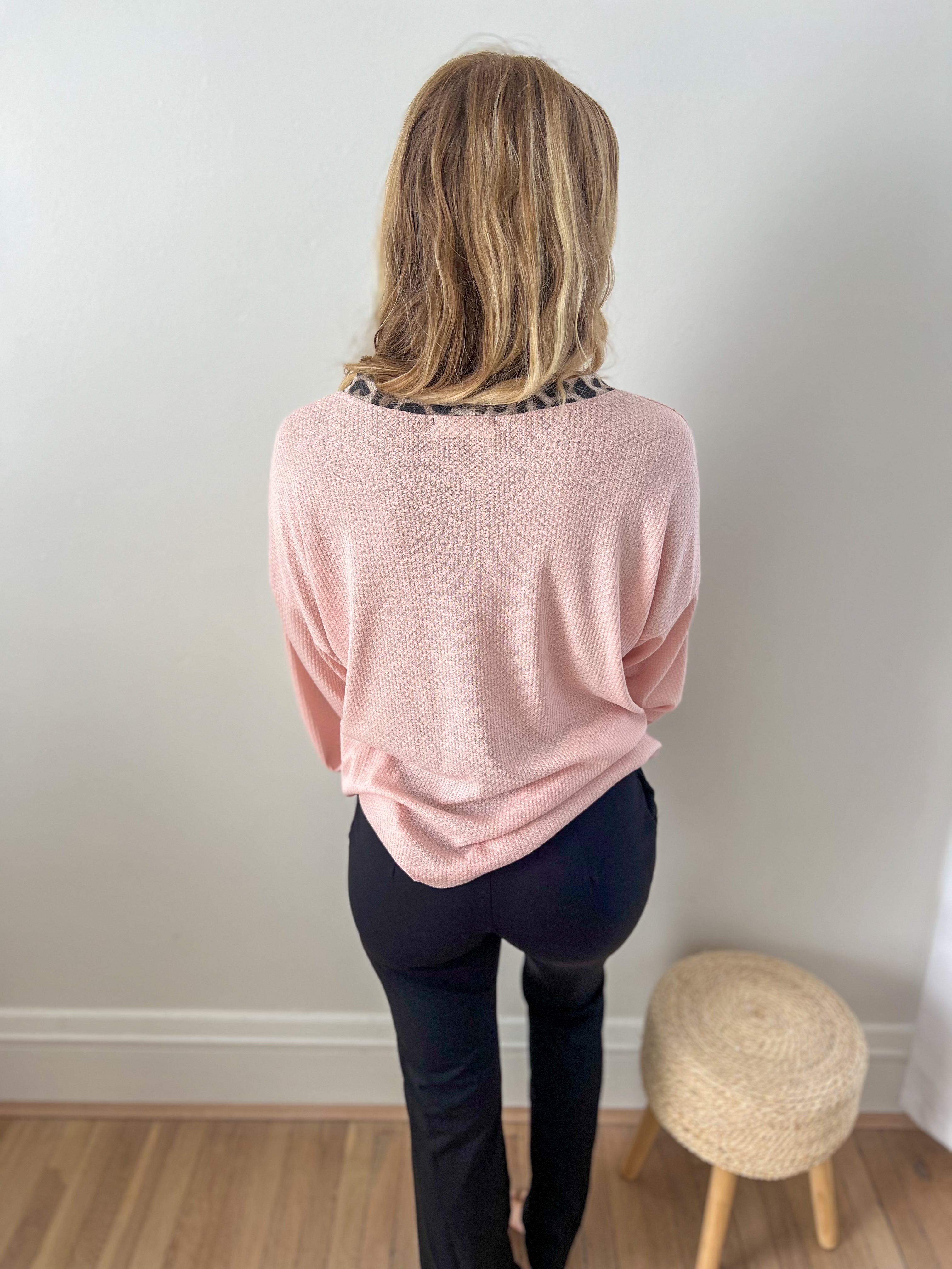 On My Mind Pink with Leopard Accents Top